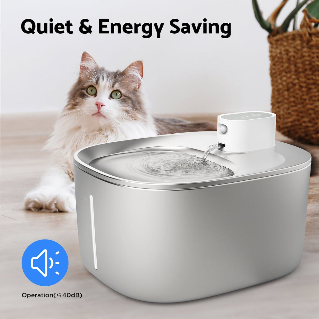 Fuente inteligente de acero inoxidable de 4L para mascotas — Filtro inalámbrico, bomba silenciosa