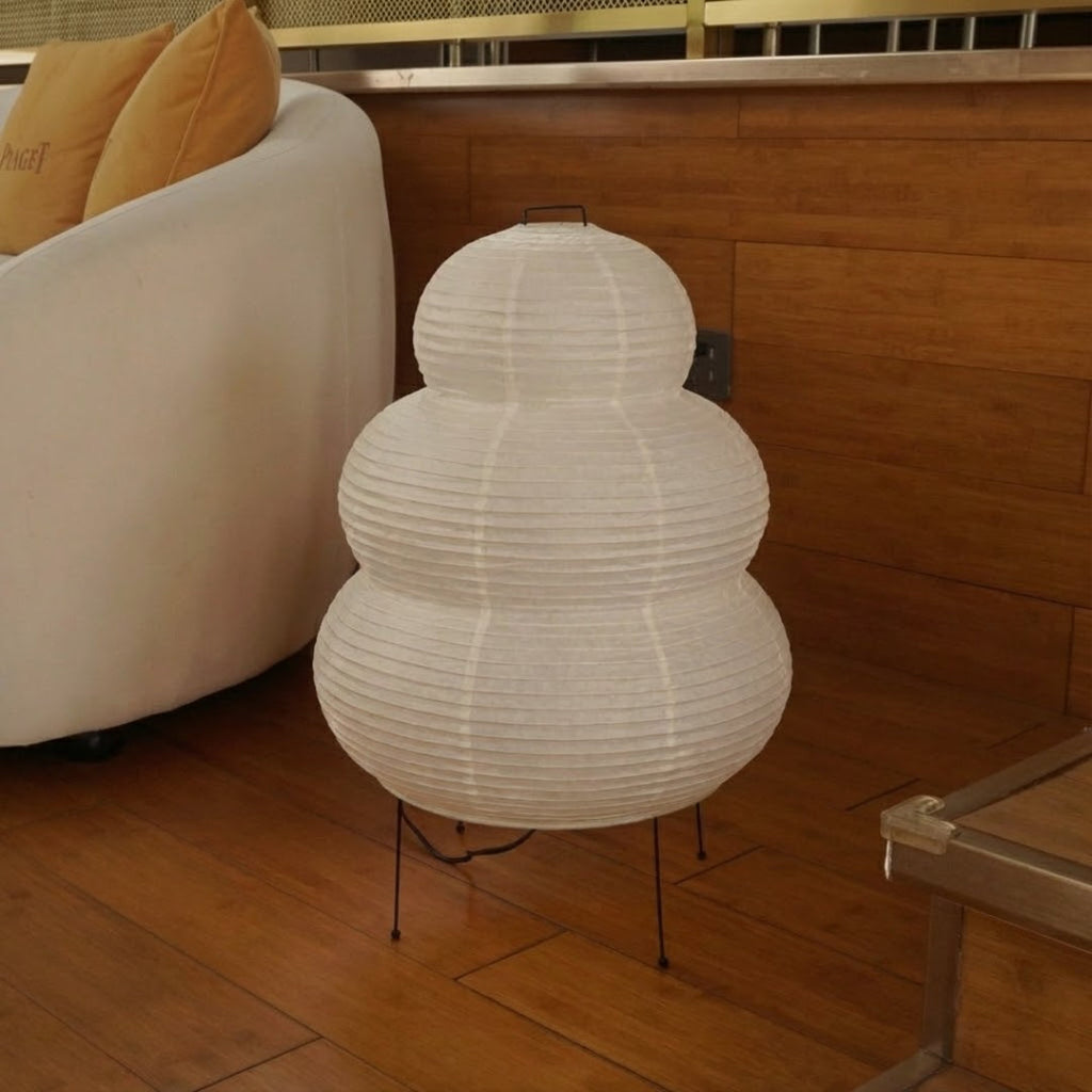 Layered Rice Paper Shade Floor Lamp — Flat Base, Soft Diffused Lighting