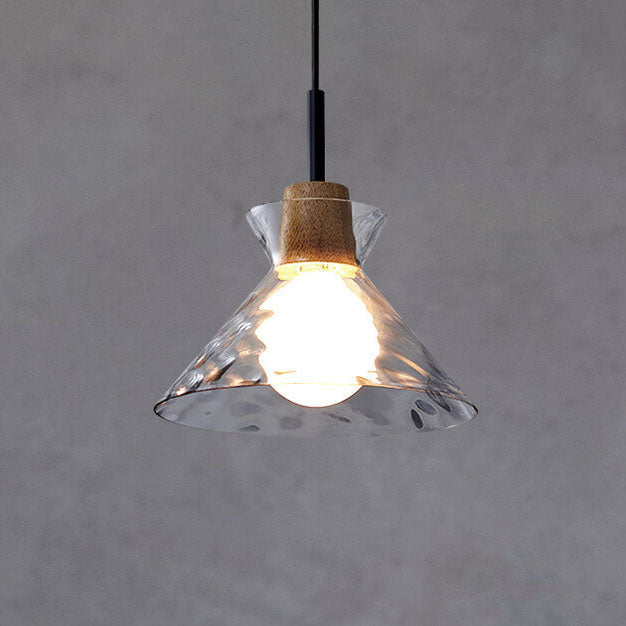 E26-Pendelleuchte – Transparenter Glasschirm mit Holz, Retro