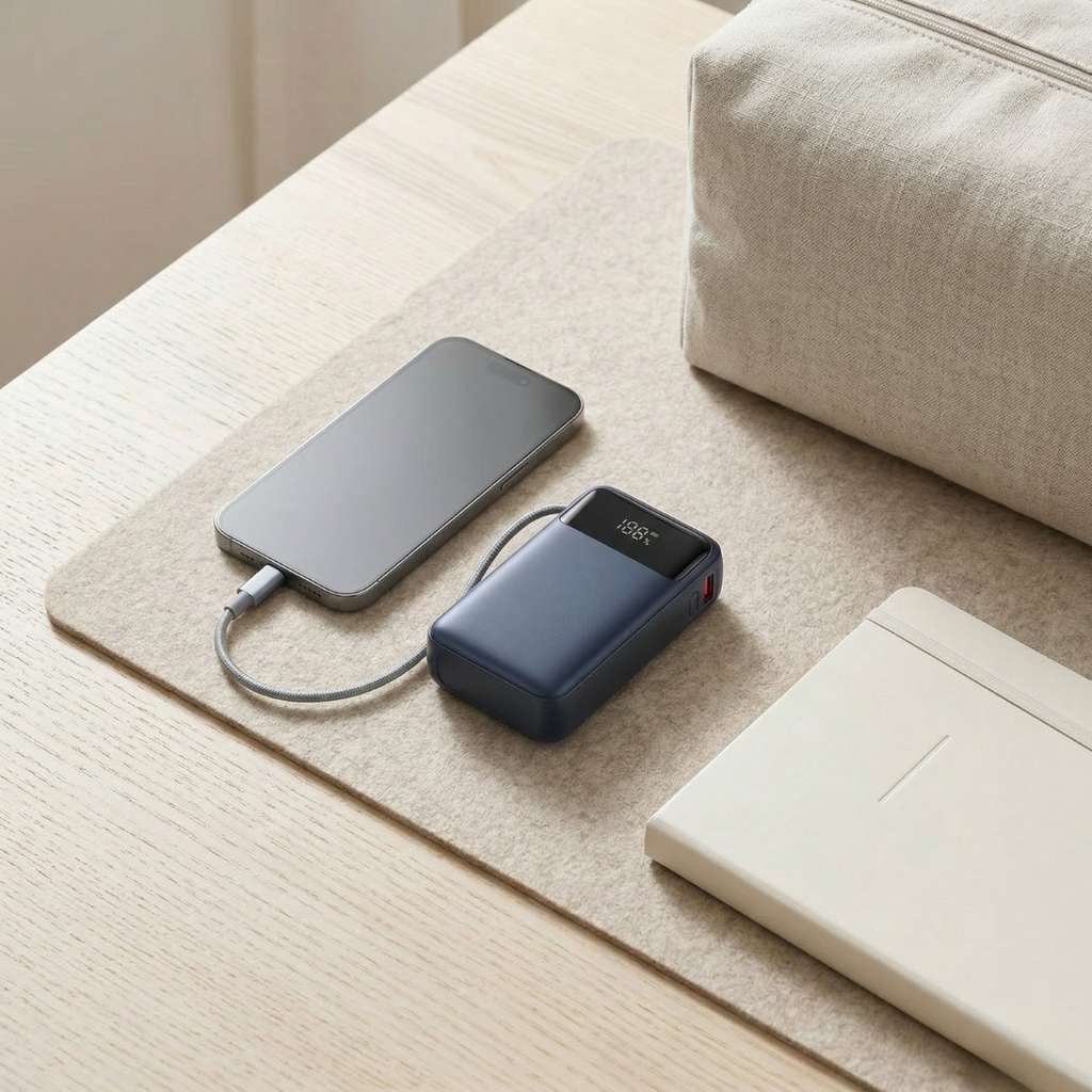 Vention 65W tragbare Powerbank — 20000mAh Kapazität, integriertes USB-C-Kabel