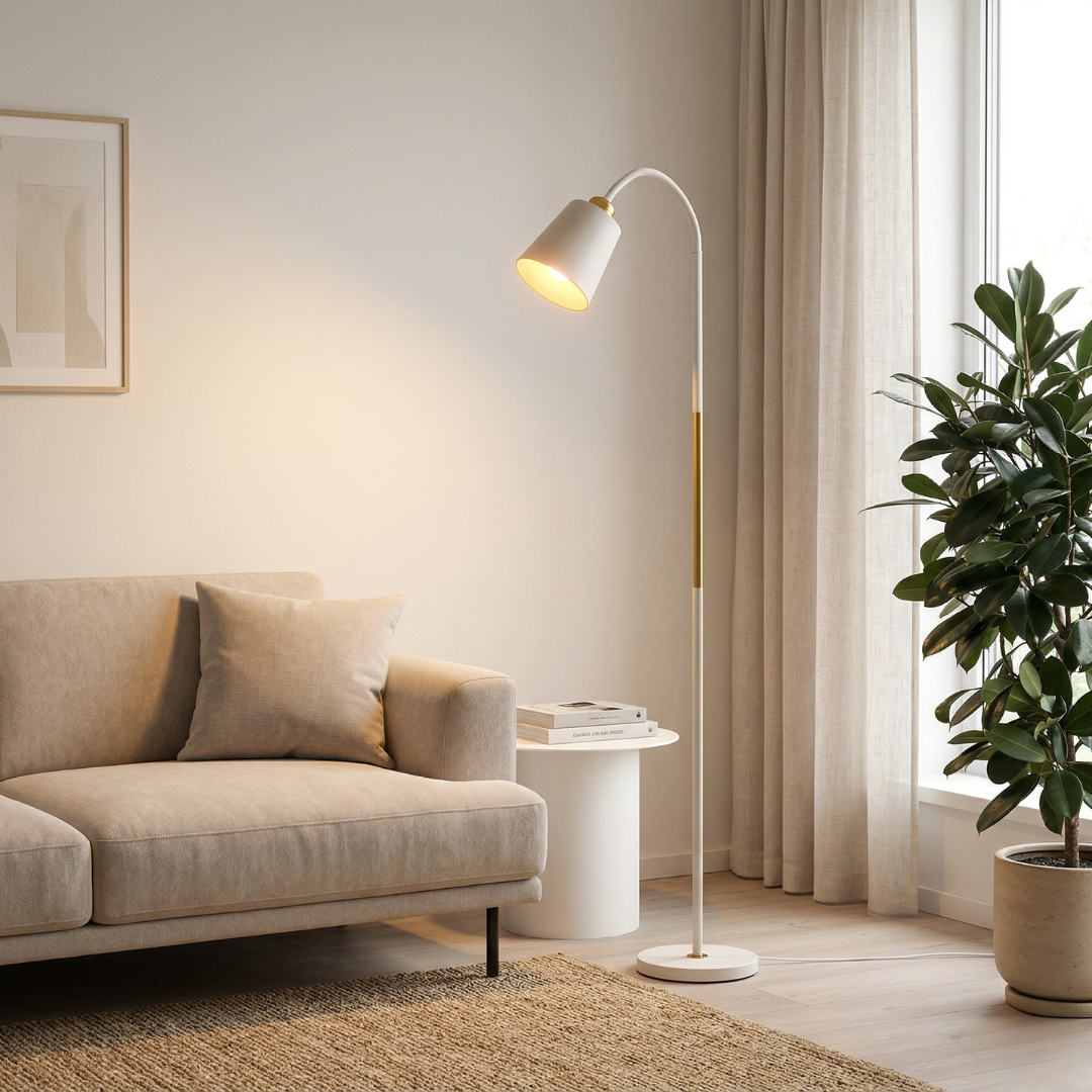 Contemporary Floor Lamp — Adjustable Pivoting Head, LED Illumination
