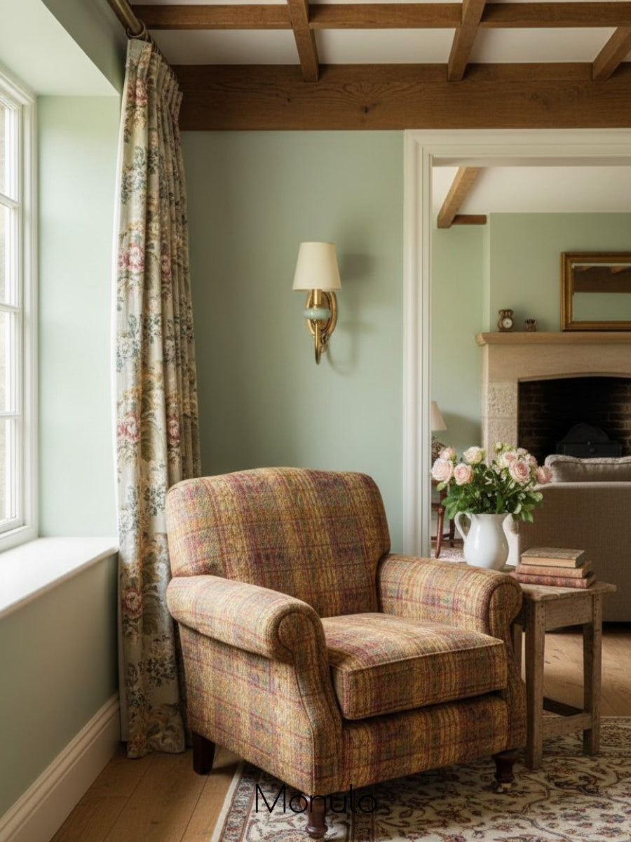 Keramische wandlamp met stoffen kap, 1 of 2 E27-lampen