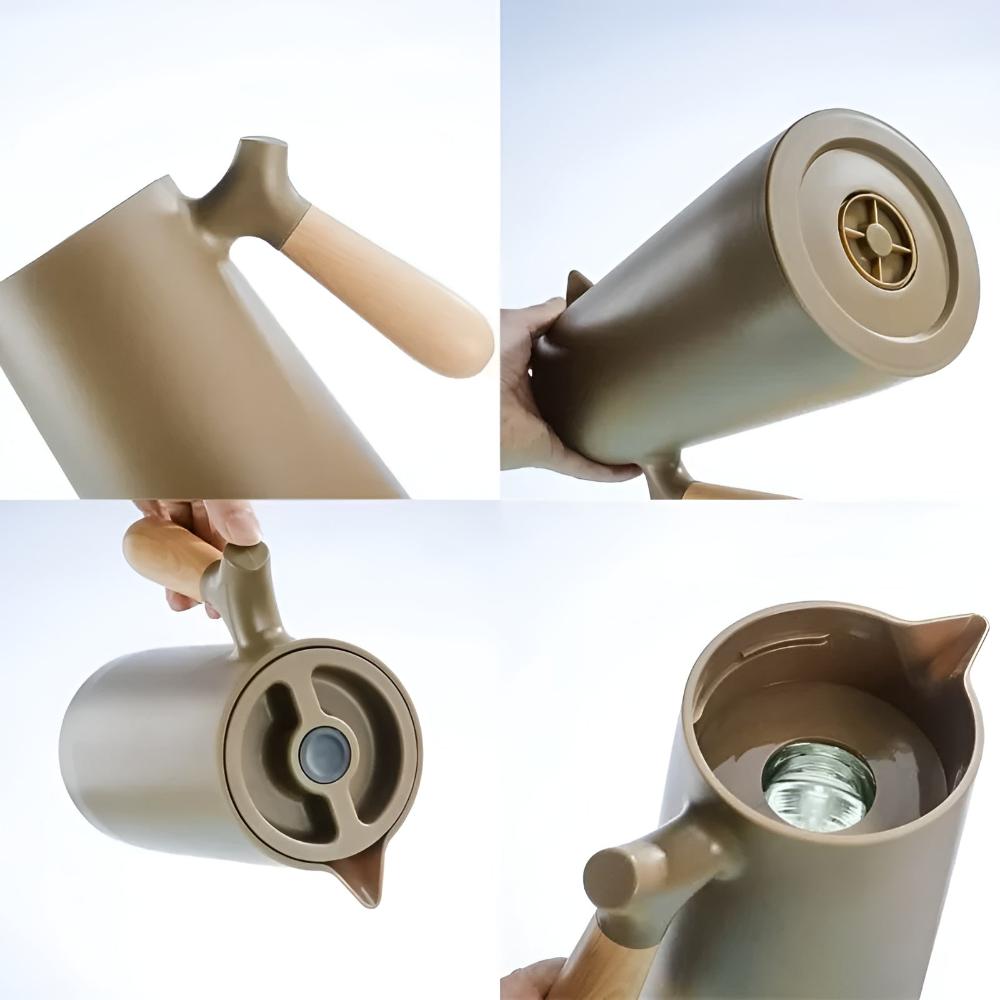 1-Liter Insulated Carafe — Double-Wall Wooden Handle
