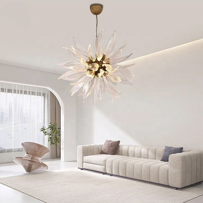Liora Bloom Sunflower Glass Chandelier — Copper Frame, Integrated LED Lighting