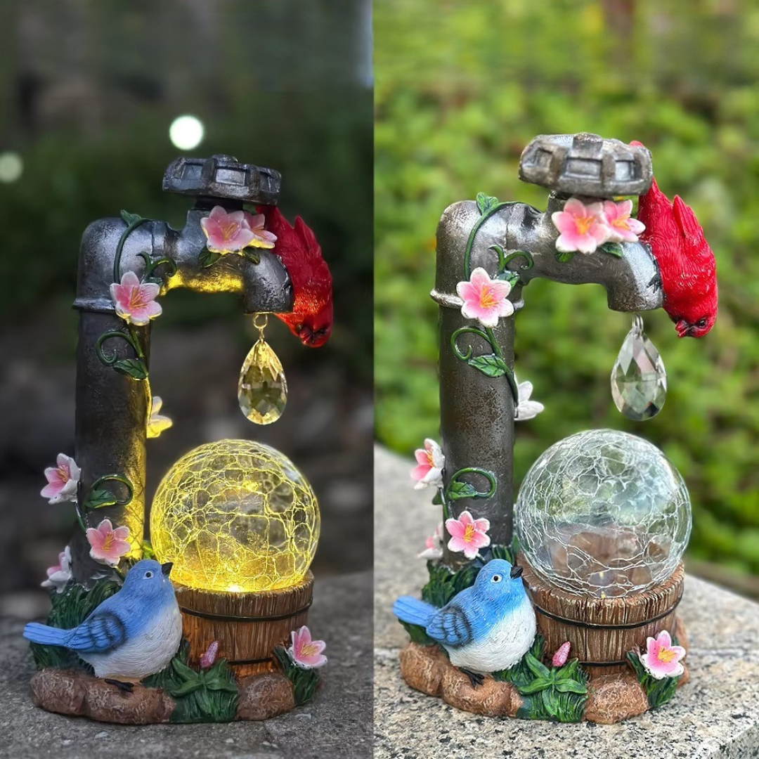 Estatua de cardenal con luz solar para jardín — Activación automática al anochecer
