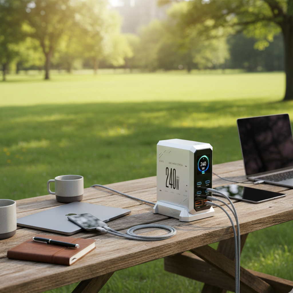 Chargeur GaN 240W — Design compact, éclairage d’ambiance intégré