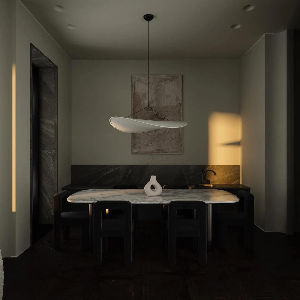 Lampa wisząca w stylu Japandi — ręcznie tkany jedwabny klosz, Ø40/Ø60/Ø80