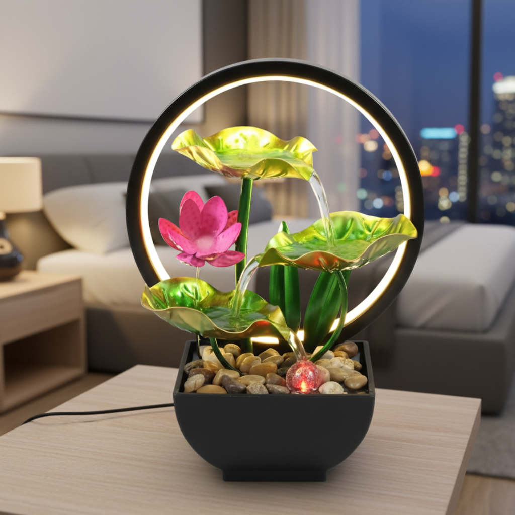 מזרקת LED שולחנית המופעלת באמצעות USB - מפל מים עדין, זוהר LED חמים