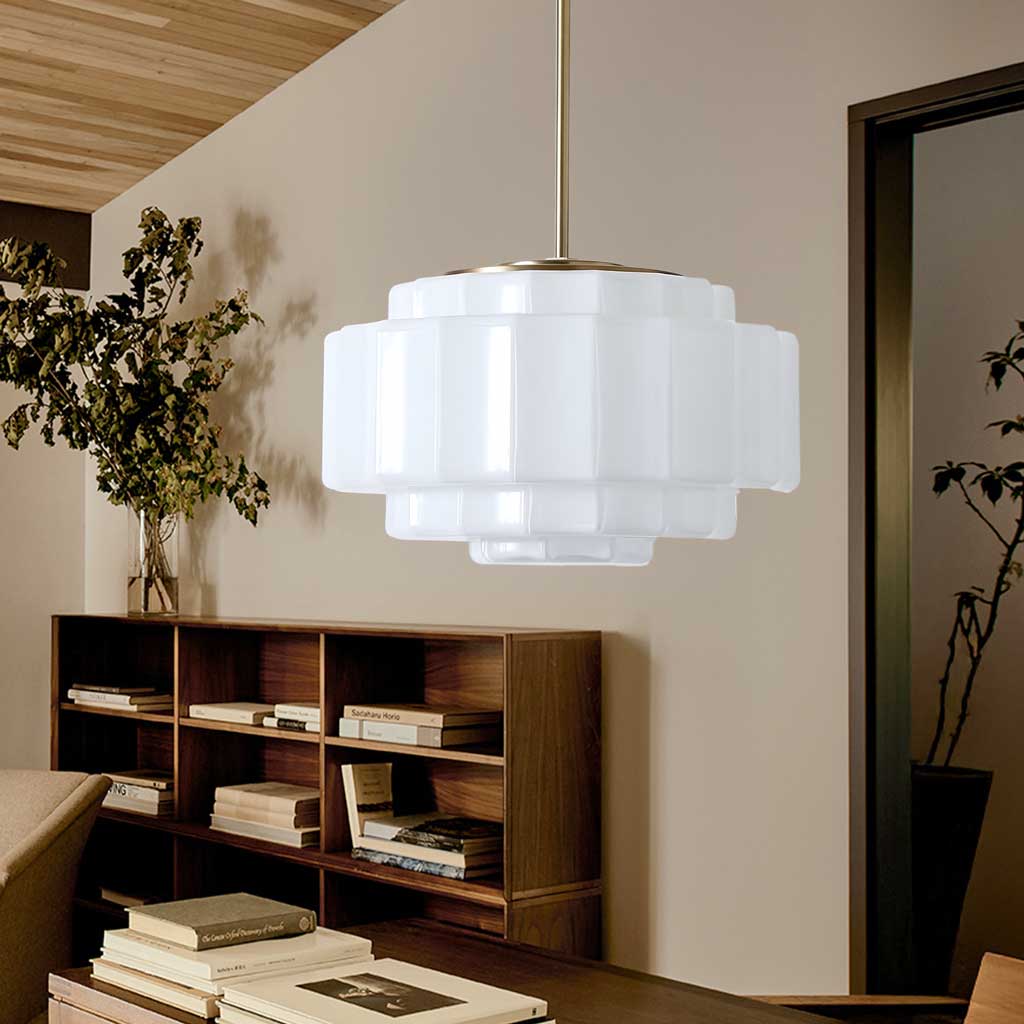 Layered Opal Glass Pendant Lamp — Antique Brass Finish