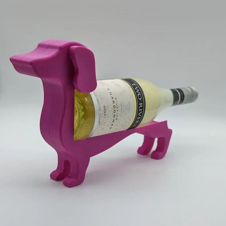 Botellero de resina con forma de perro salchicha, negro/gris/violeta/rojo/amarillo/azul