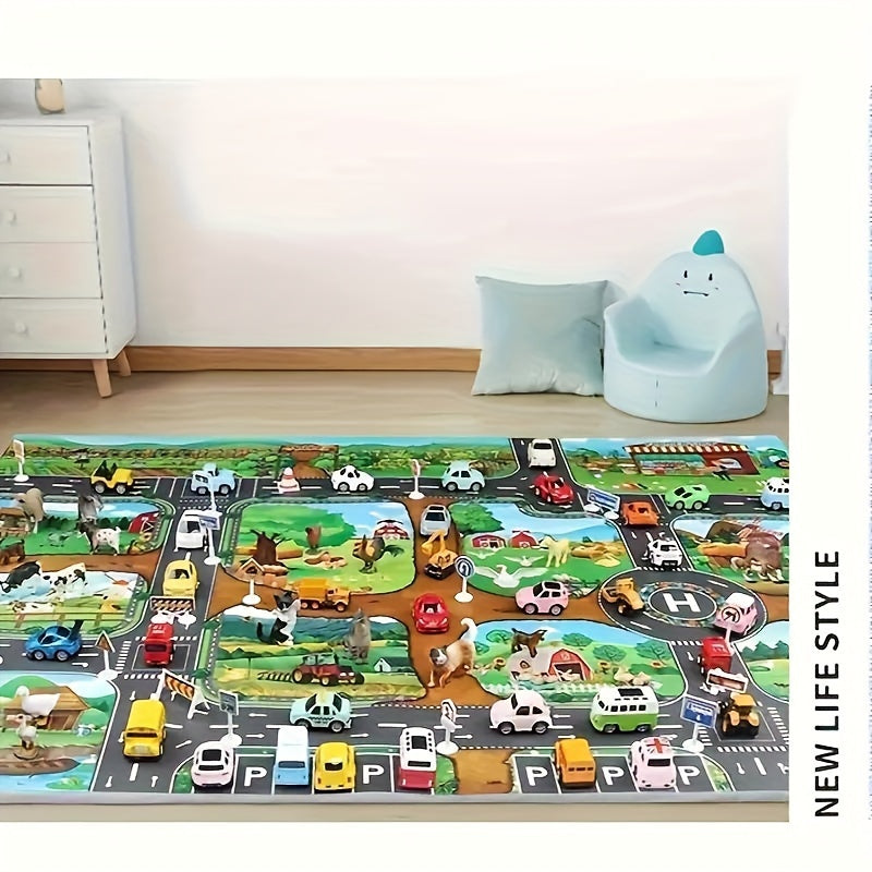 農場交通プレイマット 100 x 130 cm - 滑り止め、知育用
