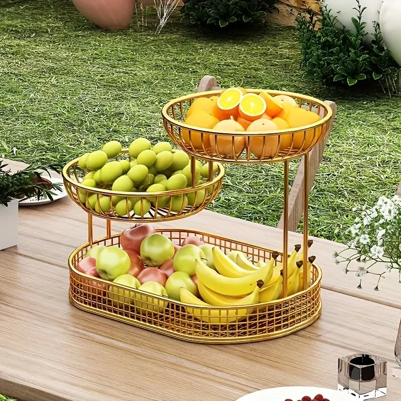 Corbeille à fruits en métal à 3 niveaux - présentoir finition dorée