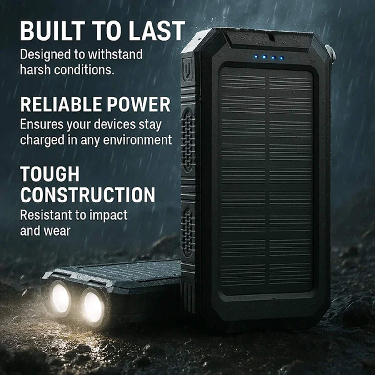 Αδιάβροχο ηλιακό power bank 500000mAh, διπλή USB, φακός LED