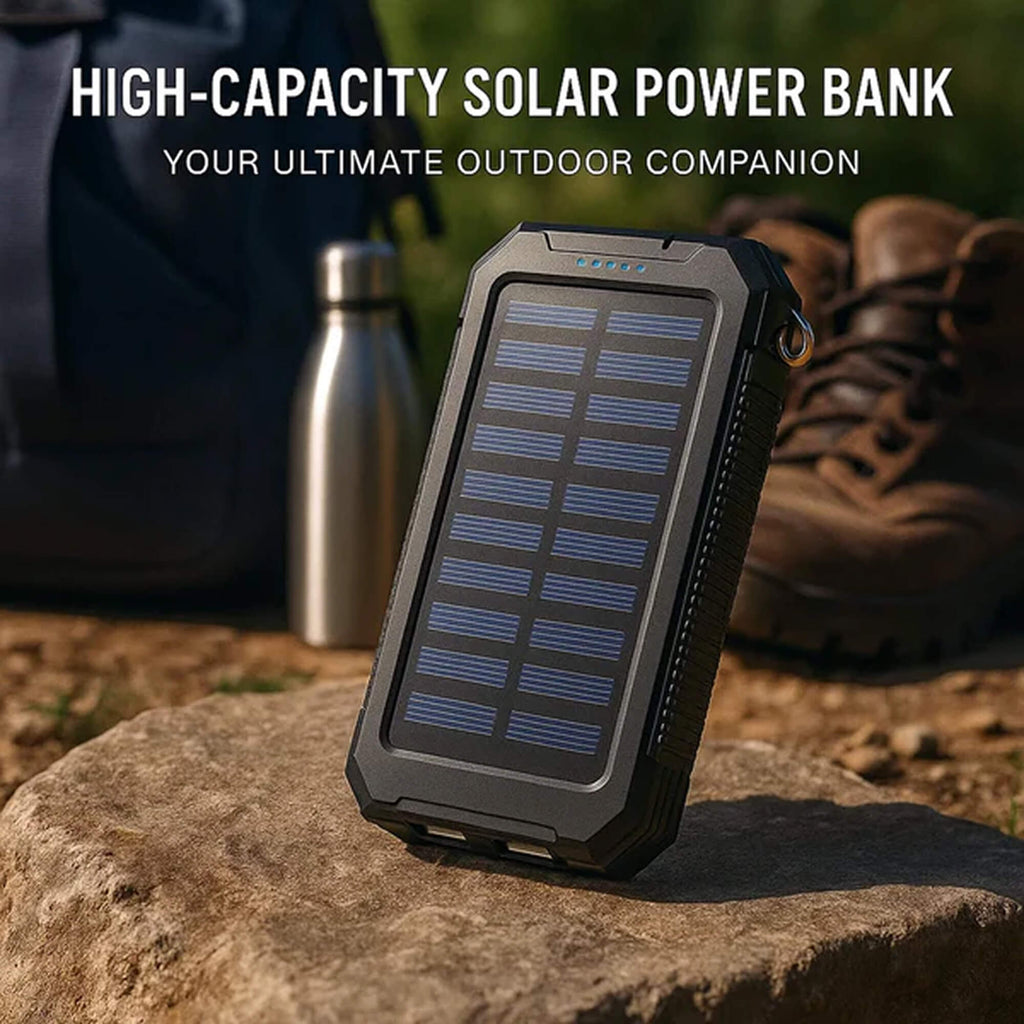 Αδιάβροχο ηλιακό power bank 500000mAh, διπλή USB, φακός LED