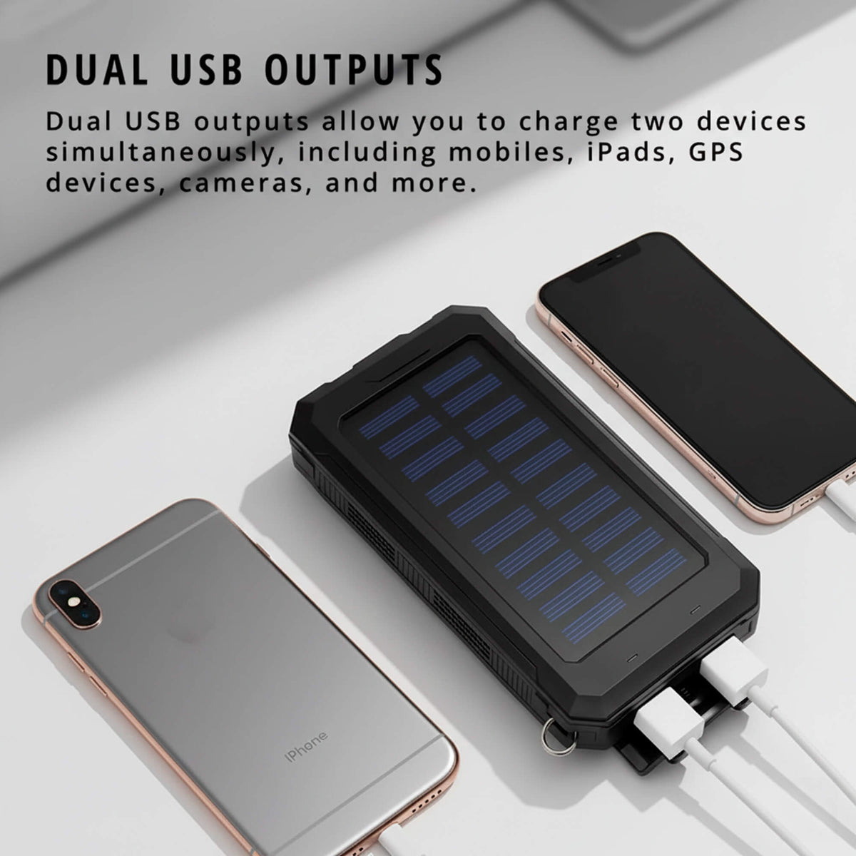 500000mAh solenergibank — vattentät, dubbel USB, LED-ficklampa