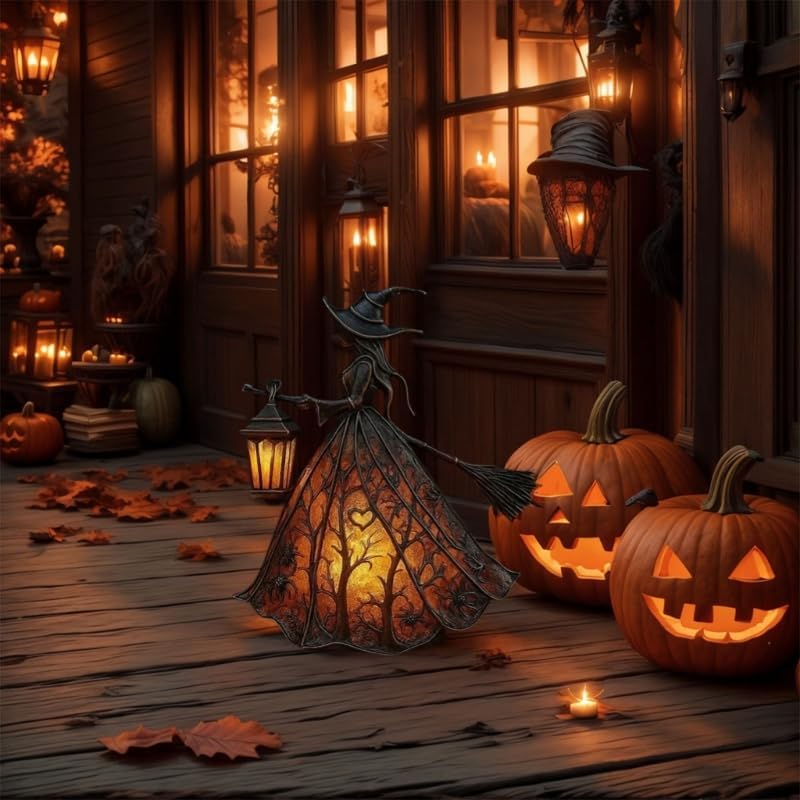 30 cm gotisk Halloween-lanterne med LED — sort og orange