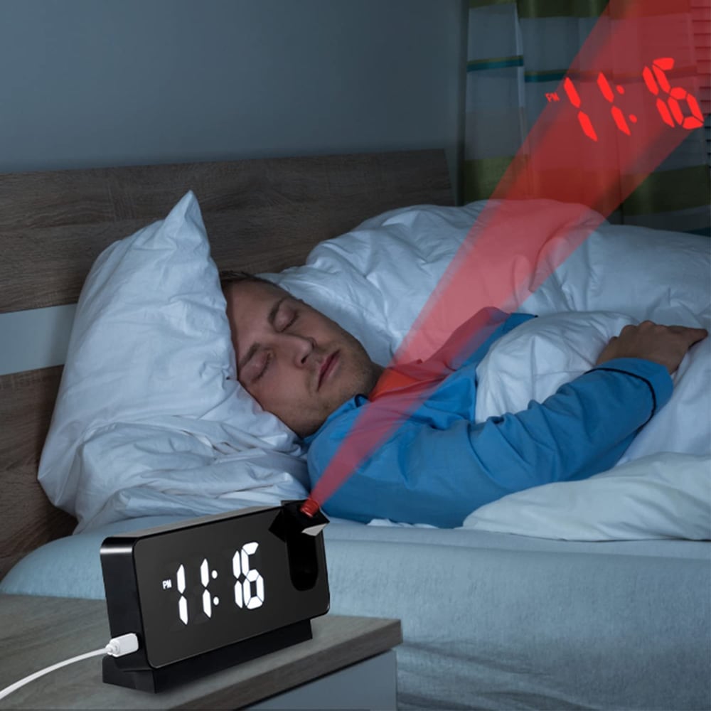 שעון מעורר בהקרנה — LED עם עמעום, טמפרטורה ולחות
