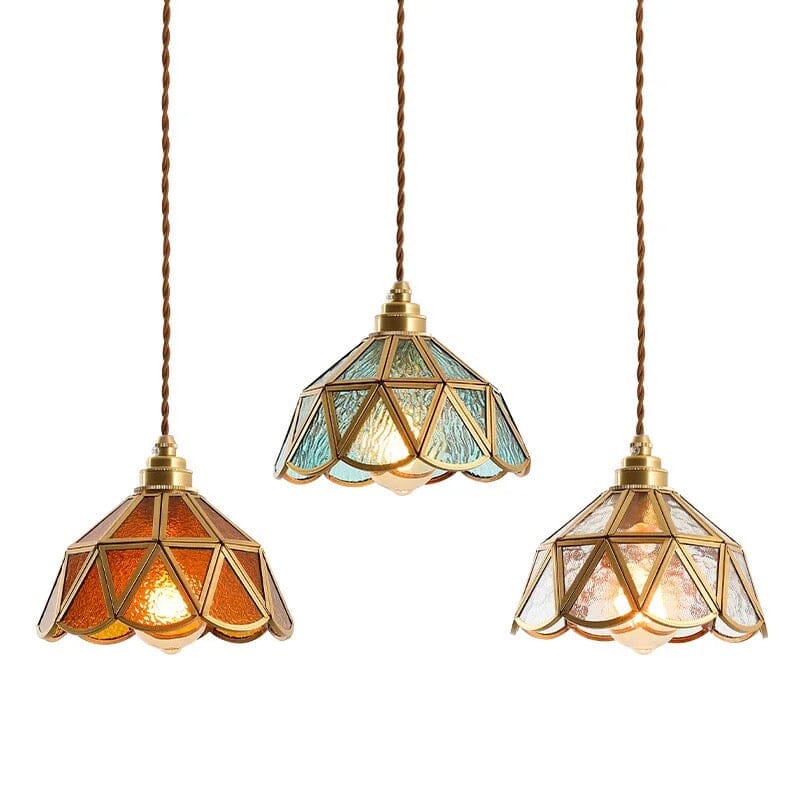 Kirei Vintage Japanese-Inspired Pendant Lamps — Copper and Stained Glass Shade
