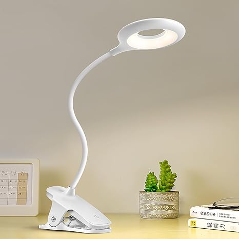 Dimbar LED-läslampa med klämma — uppladdningsbar via USB, svanhals