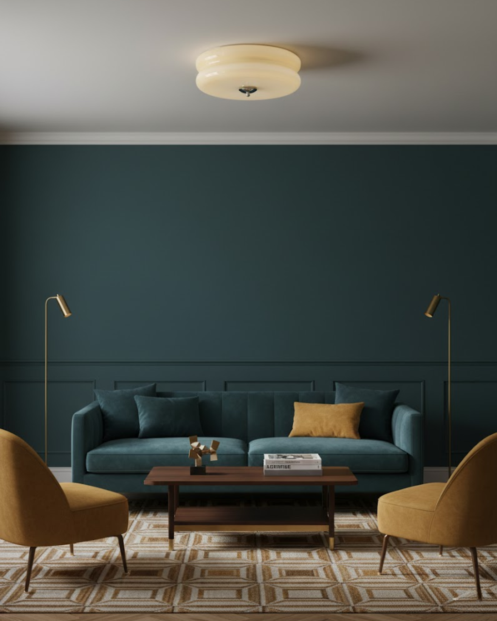 Lámpara de techo Art Déco — Beige, detalle cromado, luz cálida