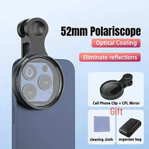 52mm CPL Smartphone Clip Filter — Reduced Reflections, Vivid Color