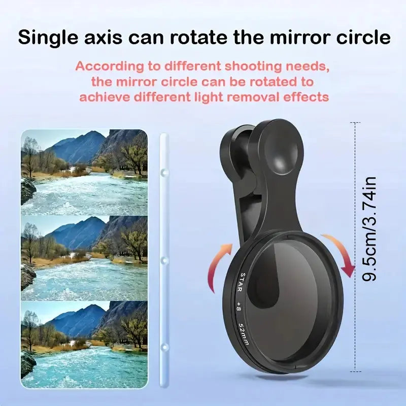 52mm CPL-filter til smartphone med clip — reducerede refleksioner, levende farver