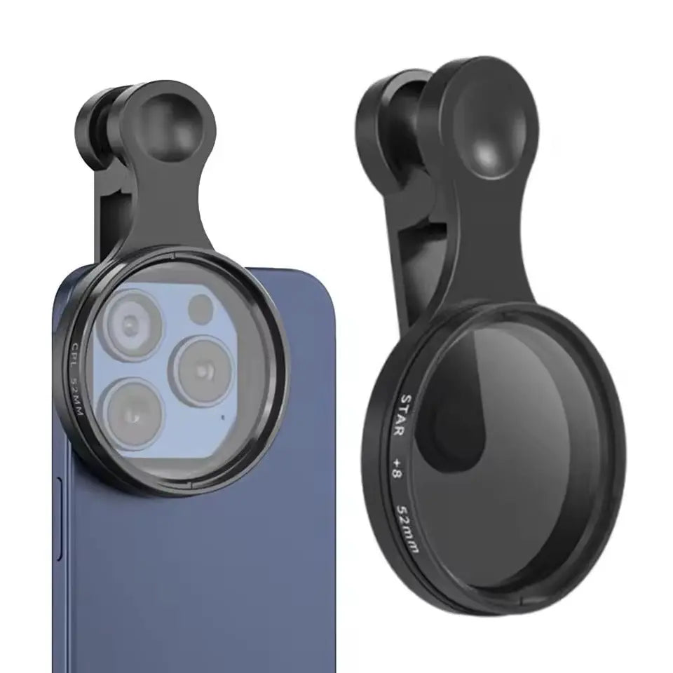 52mm CPL-filter til smartphone med clip — reducerede refleksioner, levende farver