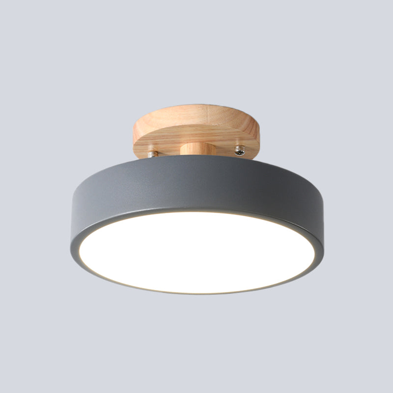 Lámpara de techo LED de 20 cm, metal y madera, verde/blanco/gris/negro