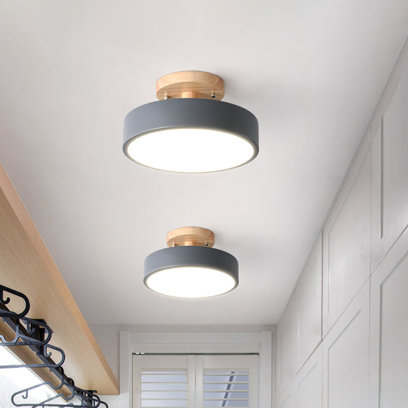 Lámpara de techo LED de 20 cm, metal y madera, verde/blanco/gris/negro