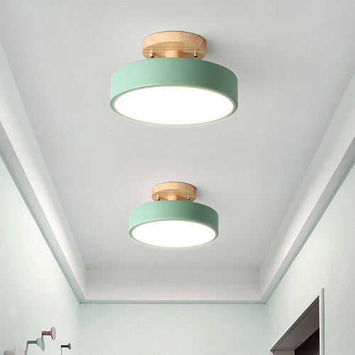 Lampada da soffitto LED da 20cm, metallo e legno, verde/bianco/grigio/nero