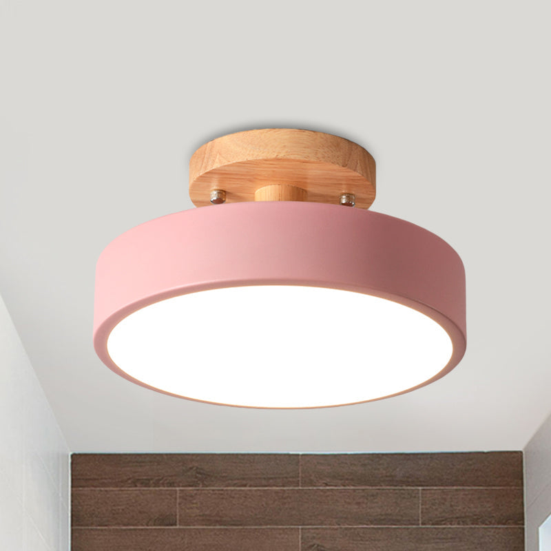 Lámpara de techo LED de 20 cm, metal y madera, verde/blanco/gris/negro