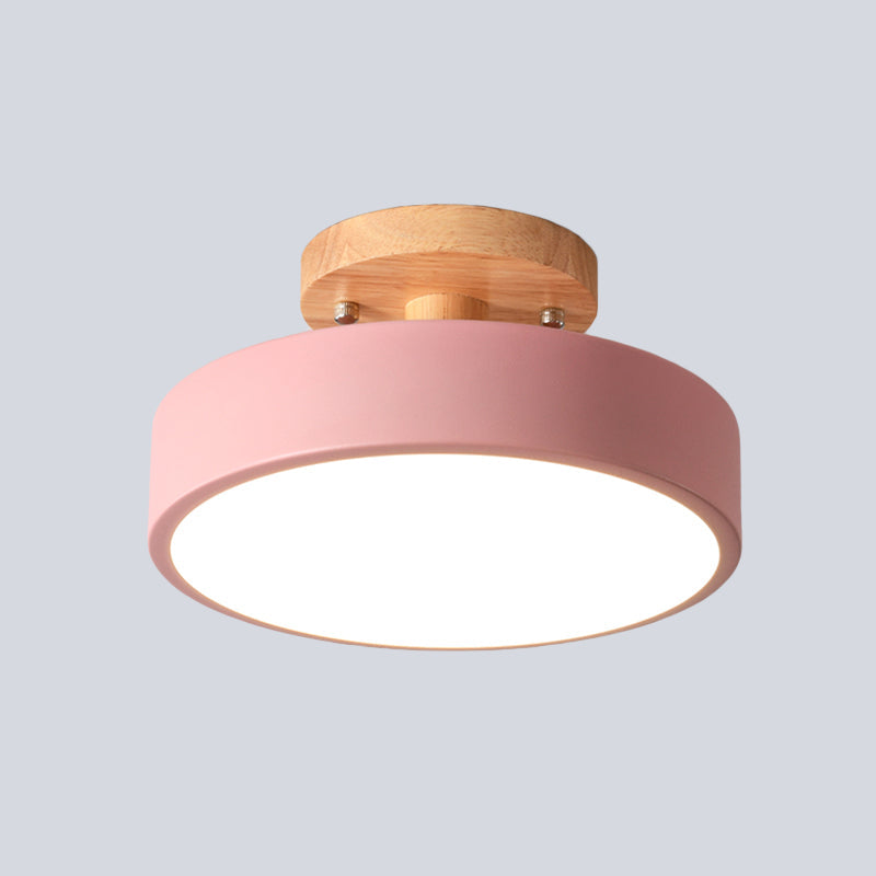 Lámpara de techo LED de 20 cm, metal y madera, verde/blanco/gris/negro
