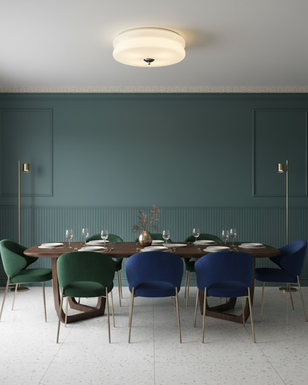 Lámpara de techo Art Déco — Beige, detalle cromado, luz cálida