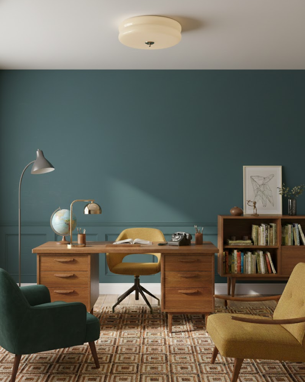 Lámpara de techo Art Déco — Beige, detalle cromado, luz cálida