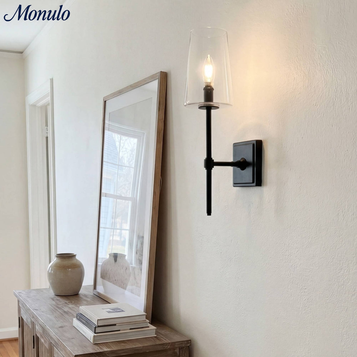 Wandlamp van helder glas — configuratie van één tot drie lampen