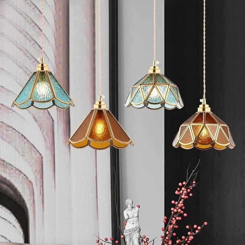 Kirei Vintage Japanese-Inspired Pendant Lamps — Copper and Stained Glass Shade