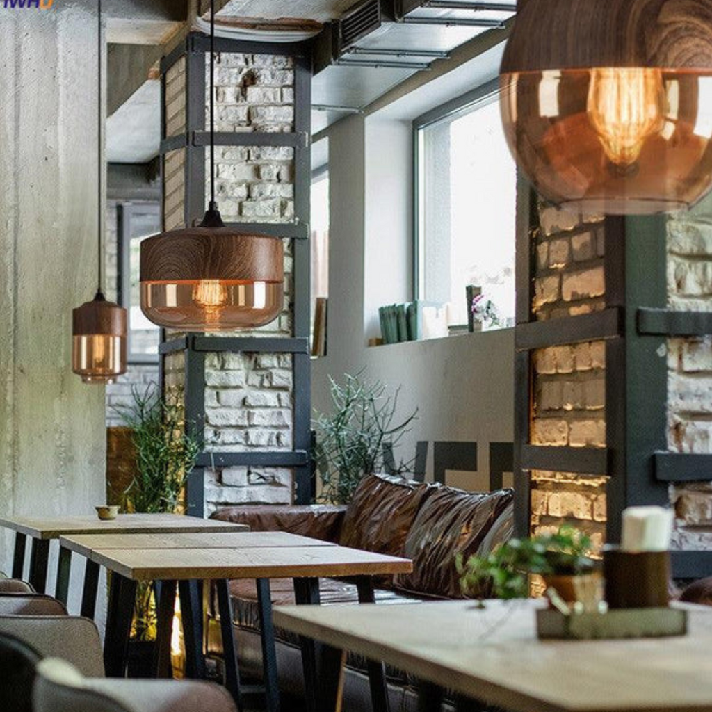 E27-hanglamp — verstelbaar glas, metaal met houtlook