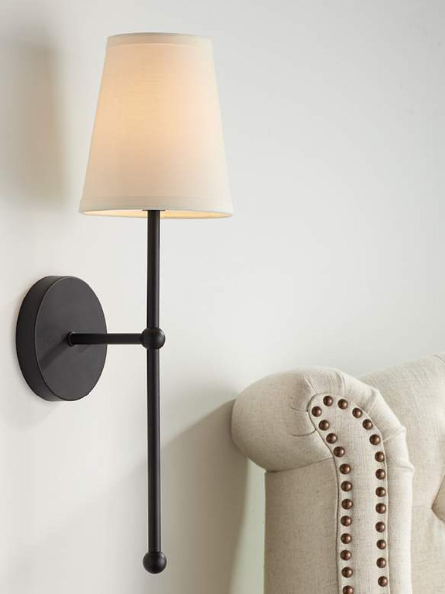 Lampă de perete scandinavă din alamă — abajur din material textil, 15x53 cm