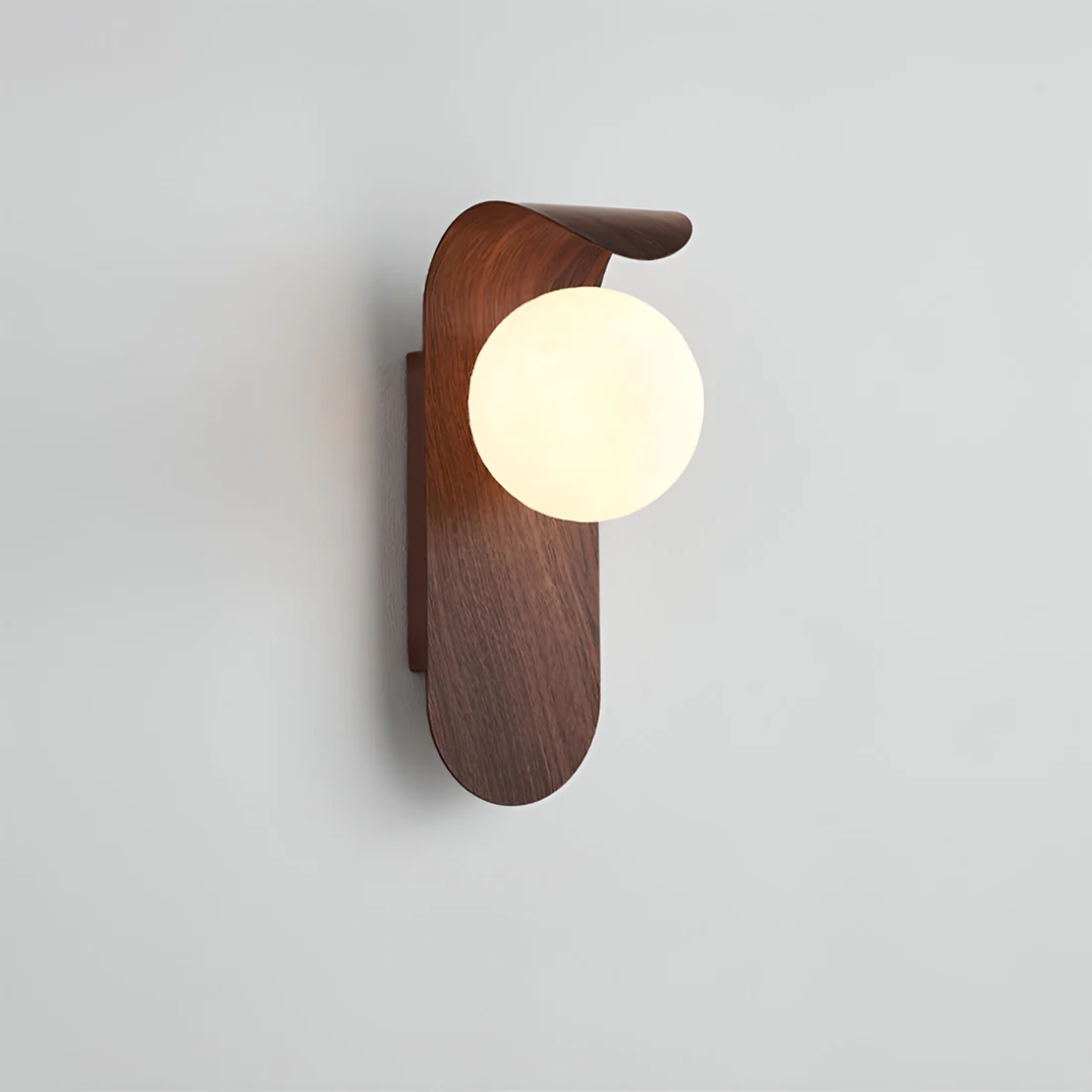 Lampă de perete tip glob din lemn, stil scandinav - 1 sursă de lumină, LED de 25cm