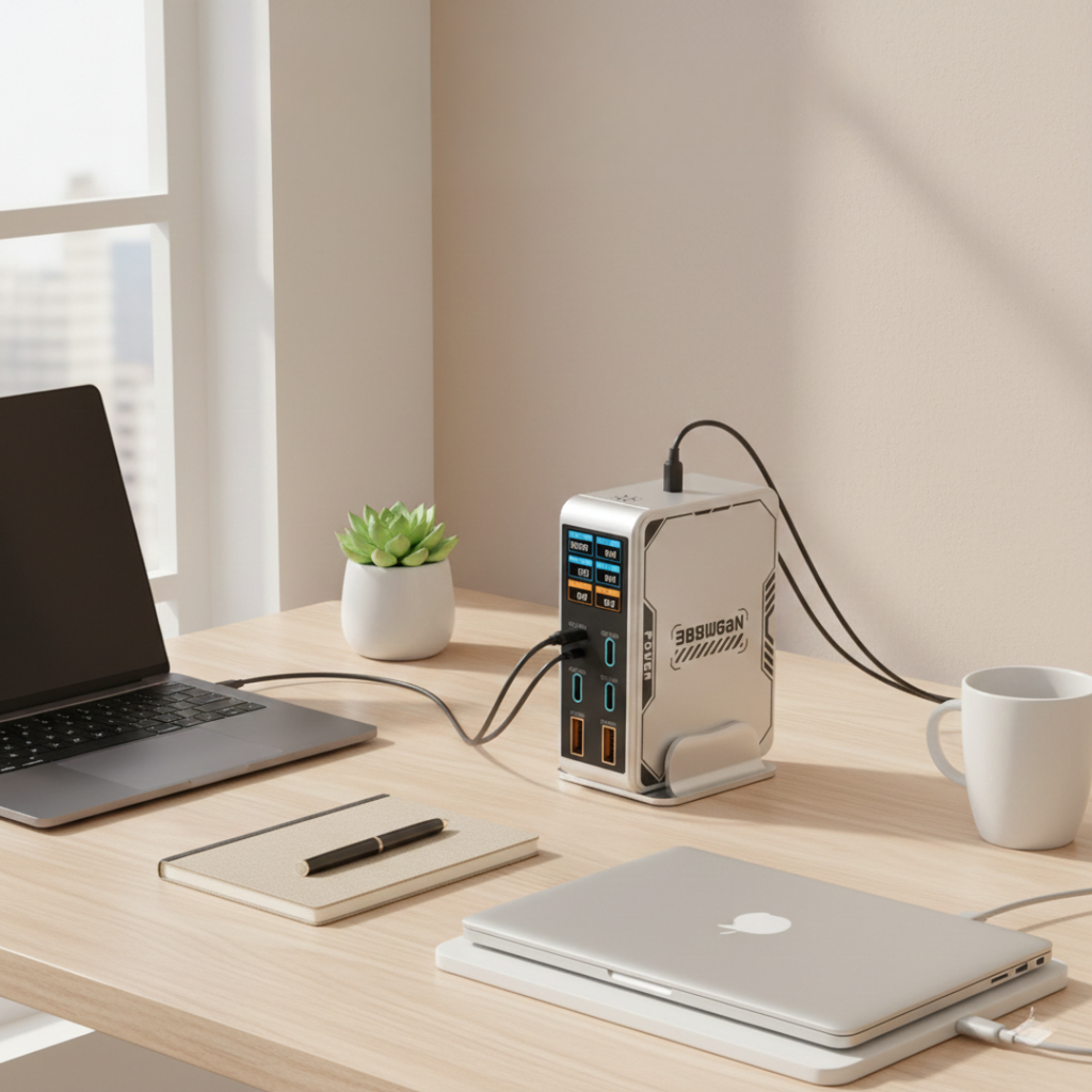 PowerHub 300 W GaN-lader - seks USB-porter, fire USB-C- og to USB-A-utganger