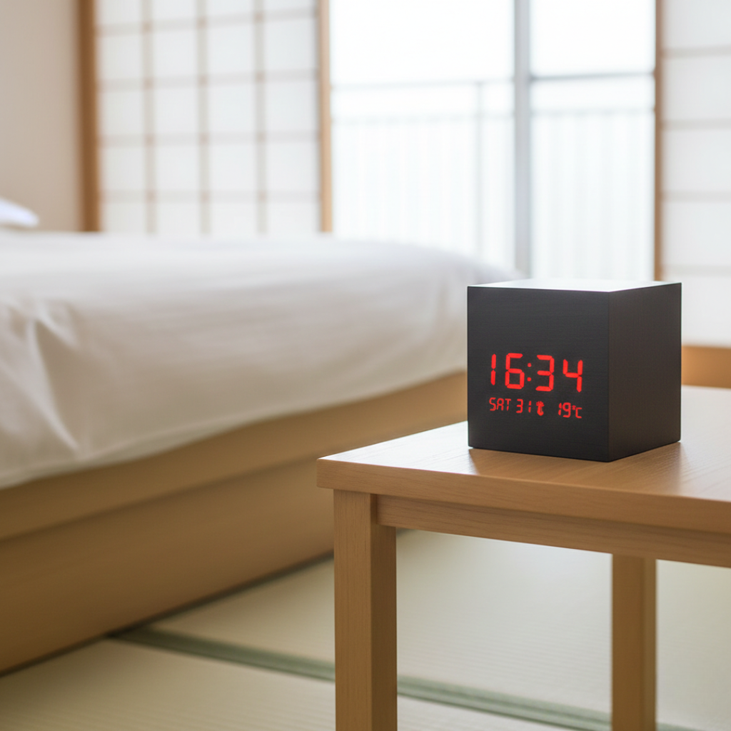 Reloj despertador LED cúbico - pantalla digital compacta, temporizador de mesita de noche