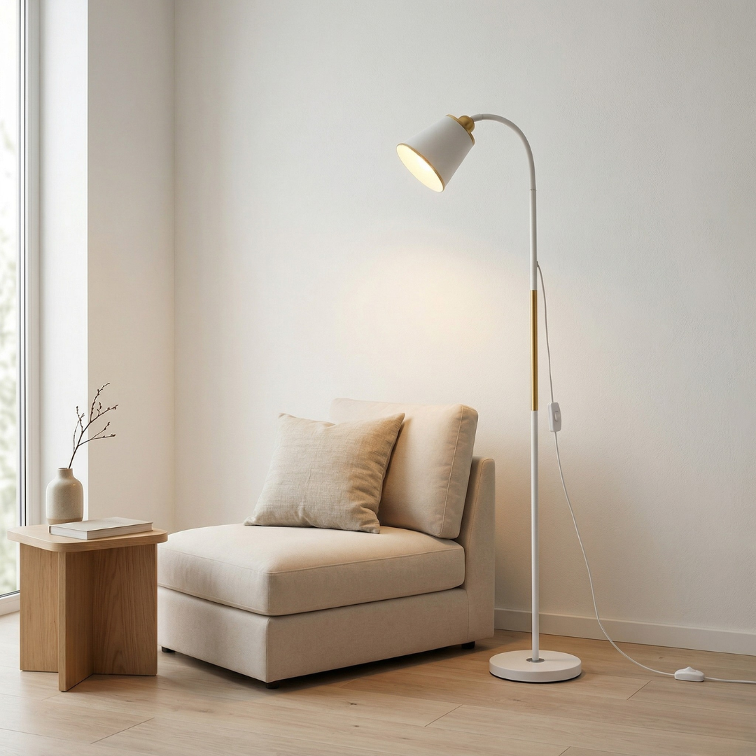 Contemporary Floor Lamp — Adjustable Pivoting Head, LED Illumination