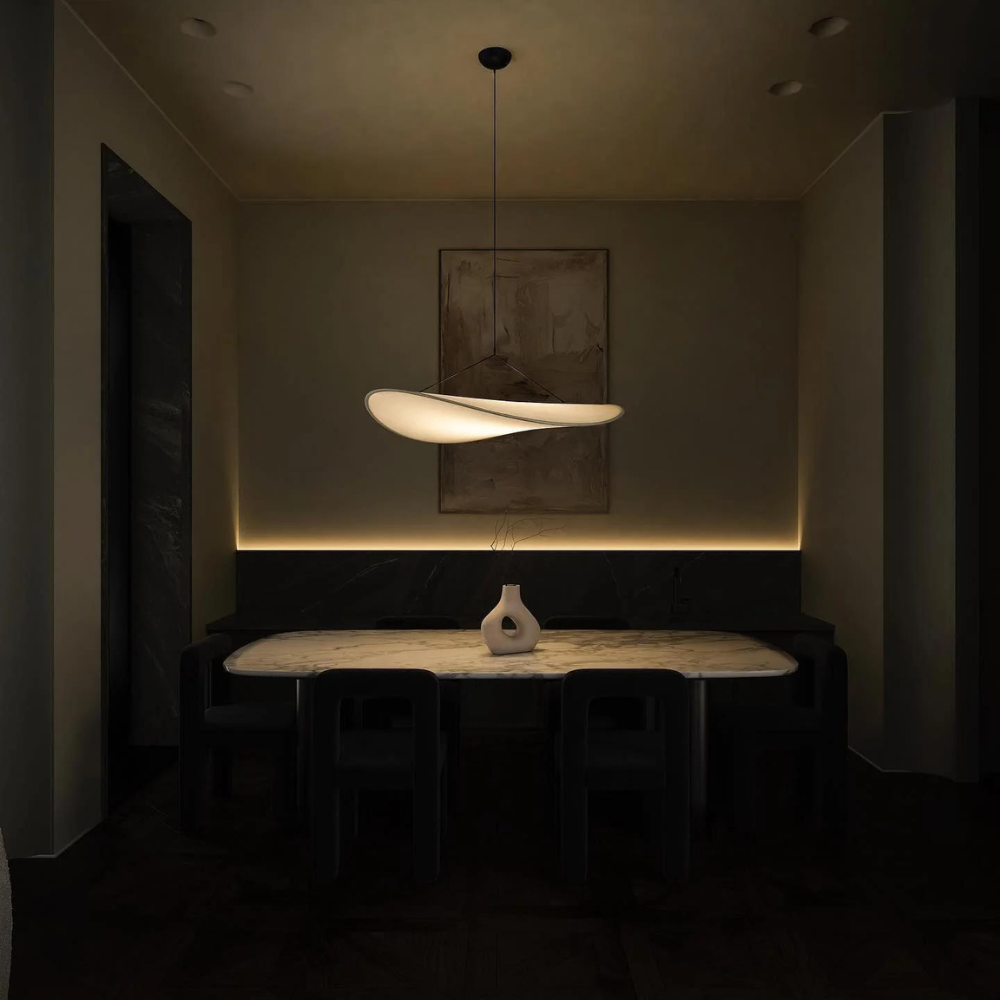 Lampa wisząca w stylu Japandi — ręcznie tkany jedwabny klosz, Ø40/Ø60/Ø80