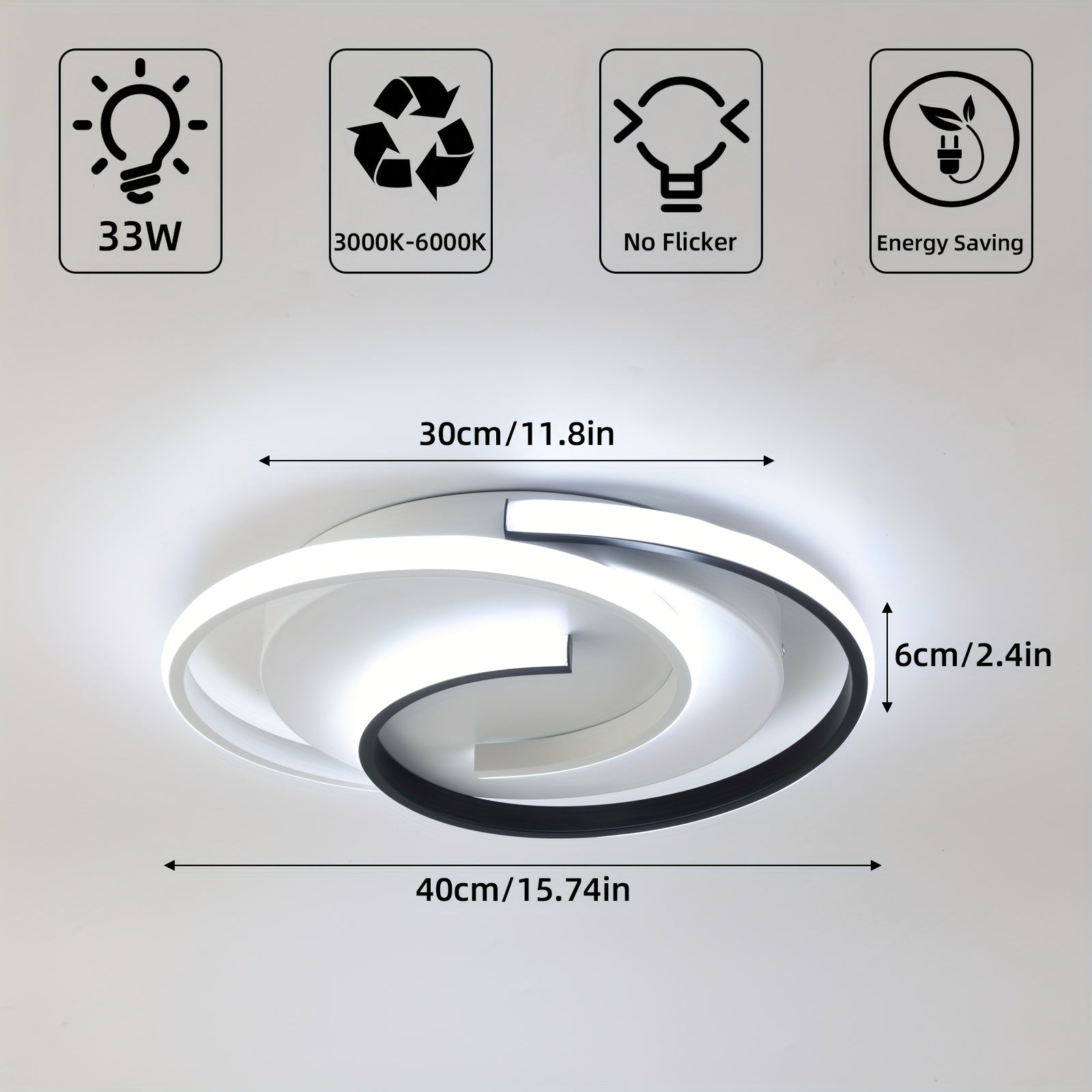Modern LED Ceiling Light | Swirl Black & White Design | Wildoxy