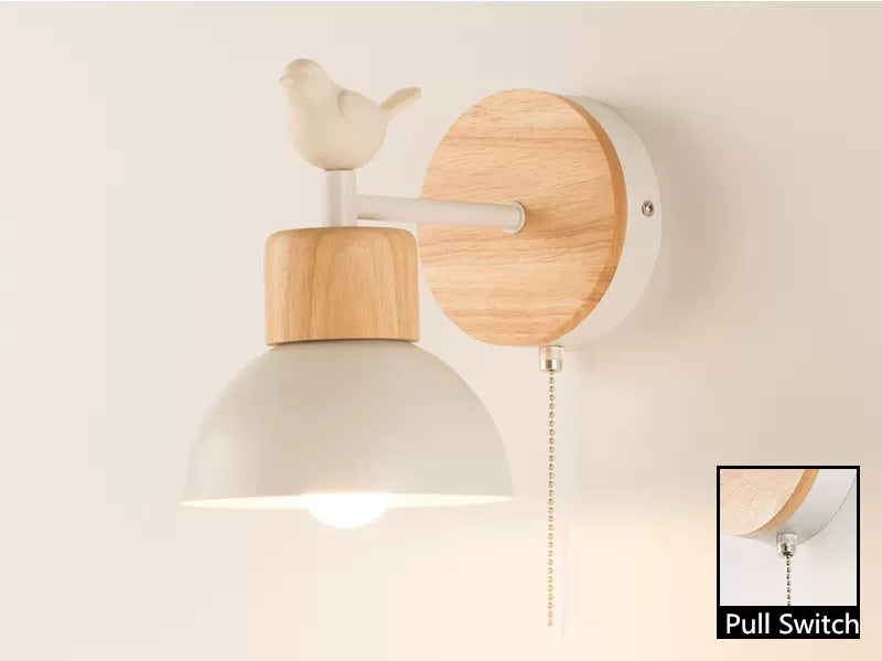 Liora Northwind Wall Lamp — Nordic Wood Finish, Bird Silhouette Detail, Adjustable LED Arm