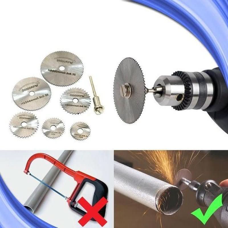 Juego de seis hojas de sierra circular de acero de alta velocidad - Compatibles con taladro, para cortar madera, metal y plástico