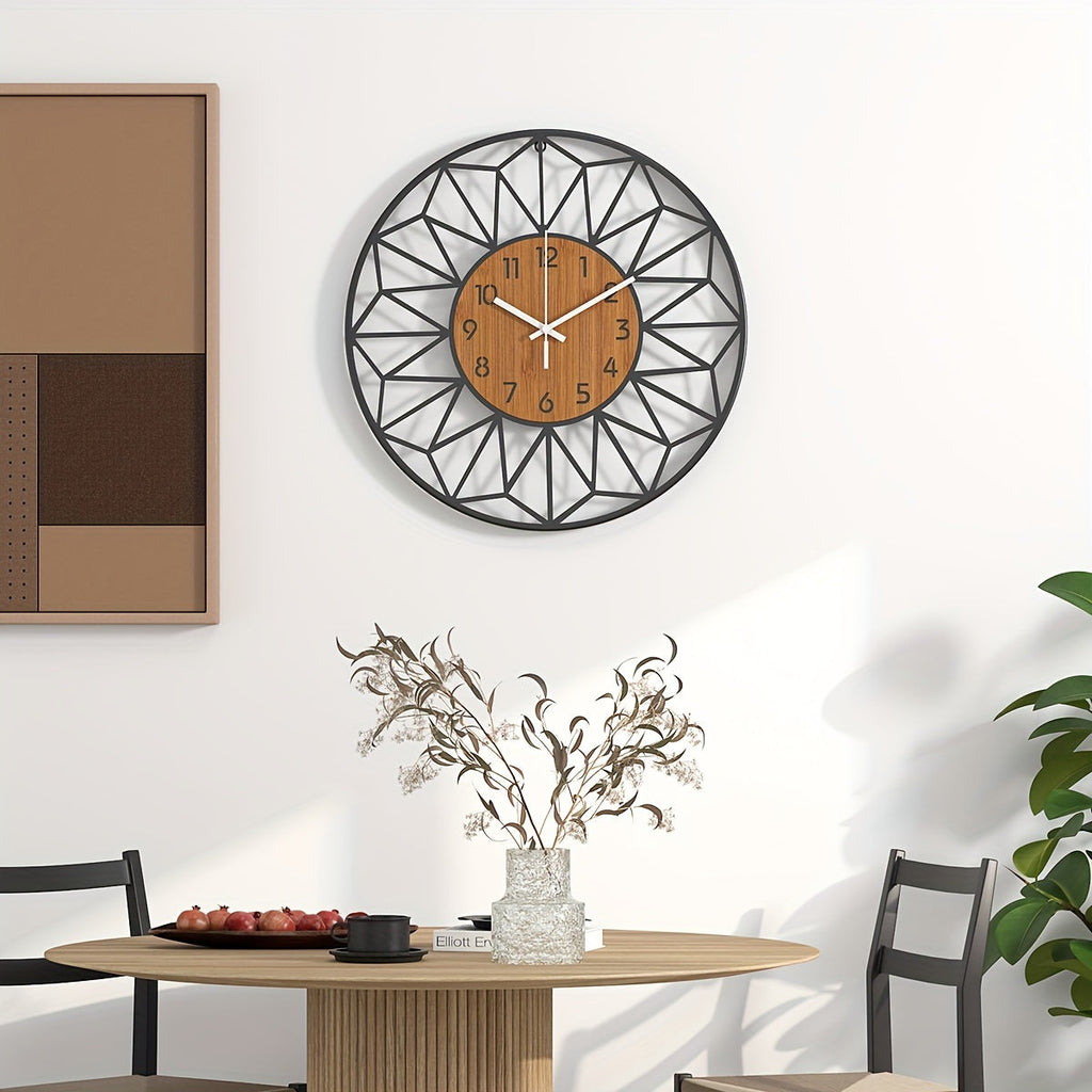 Modern Metal Wall Clock | Wood Grain Centre Design | Wildoxy