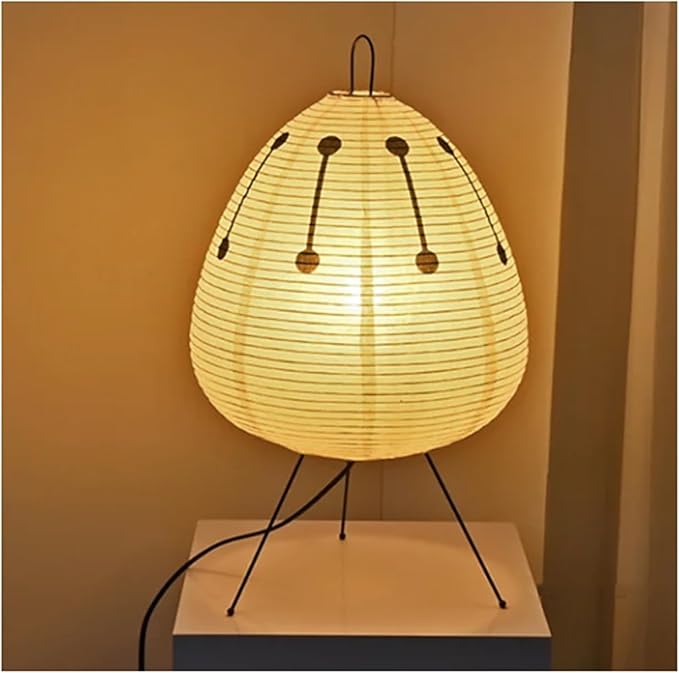 Lámpara de mesa retro japonesa de papel de arroz de 47cm, base de hierro E27