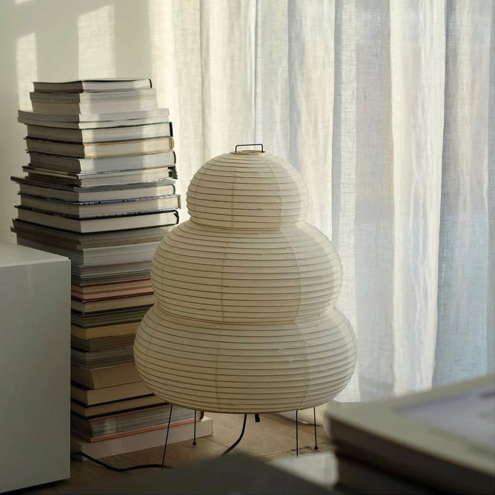 Layered Rice Paper Shade Floor Lamp — Flat Base, Soft Diffused Lighting