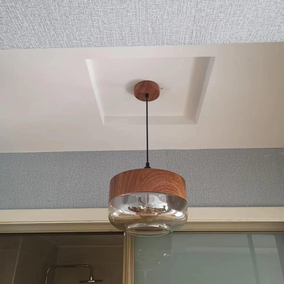 E27-hanglamp — verstelbaar glas, metaal met houtlook